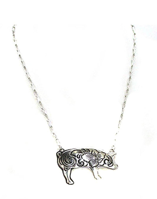 Western Etched Pig Necklace