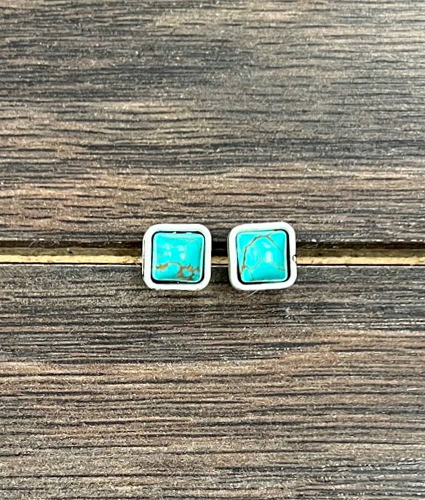 723047, 6mm Square Turquoise Stud Earrings