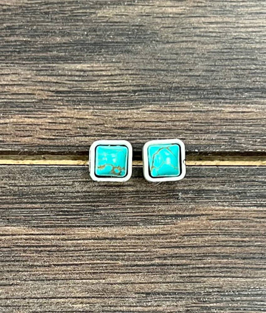 723047, 6mm Square Turquoise Stud Earrings