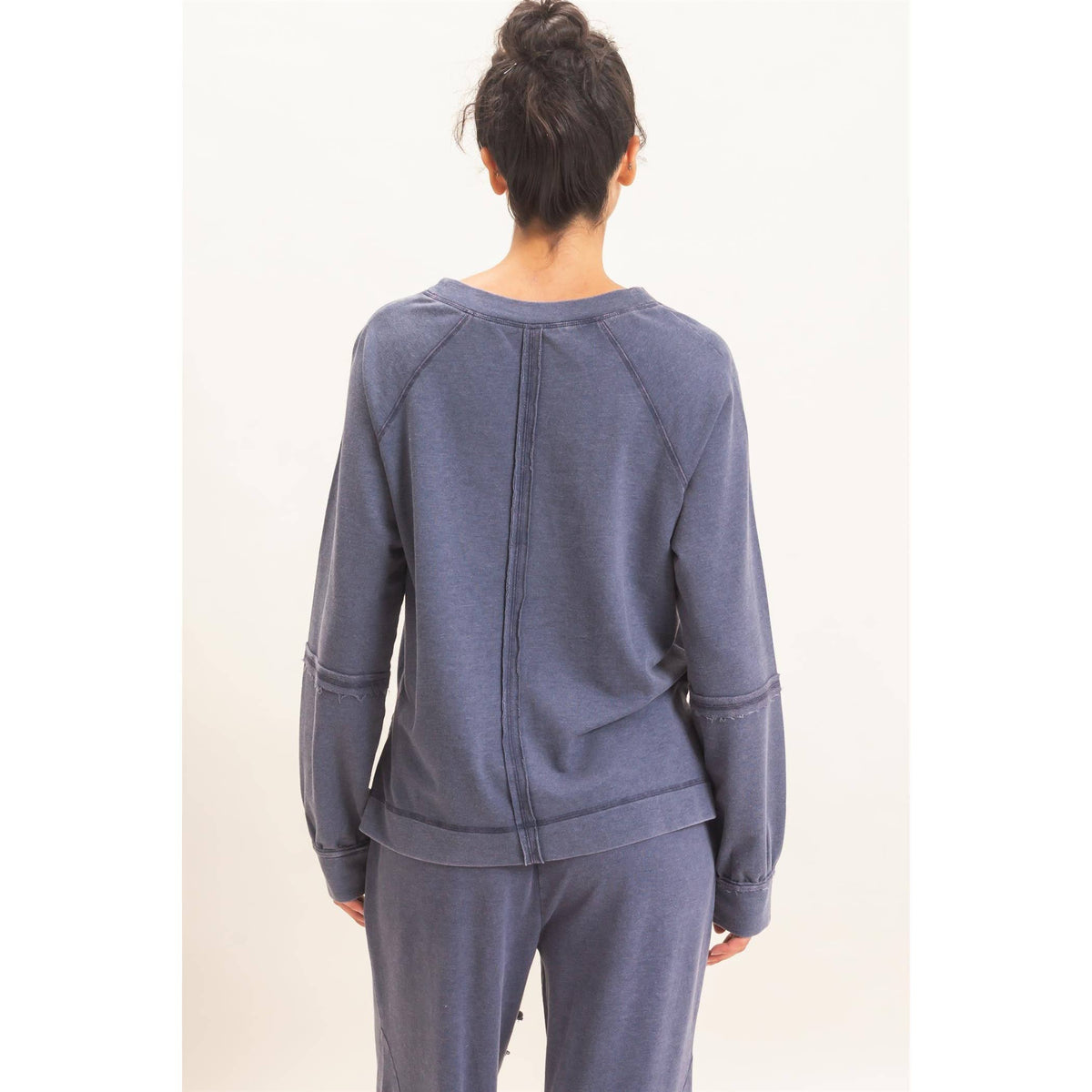 Mineral Wash V-Neck Seam Detail Sweatshirt