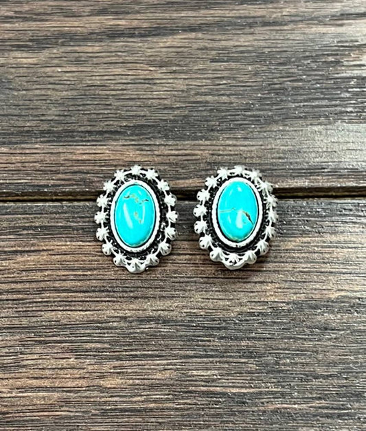 723051, 10mm Oval Turquoise Stud Earrings