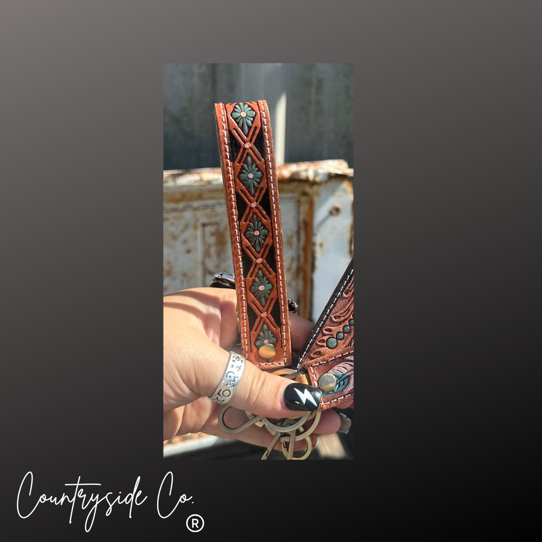 Pecos Tooled Leather Keychain Wristlet
