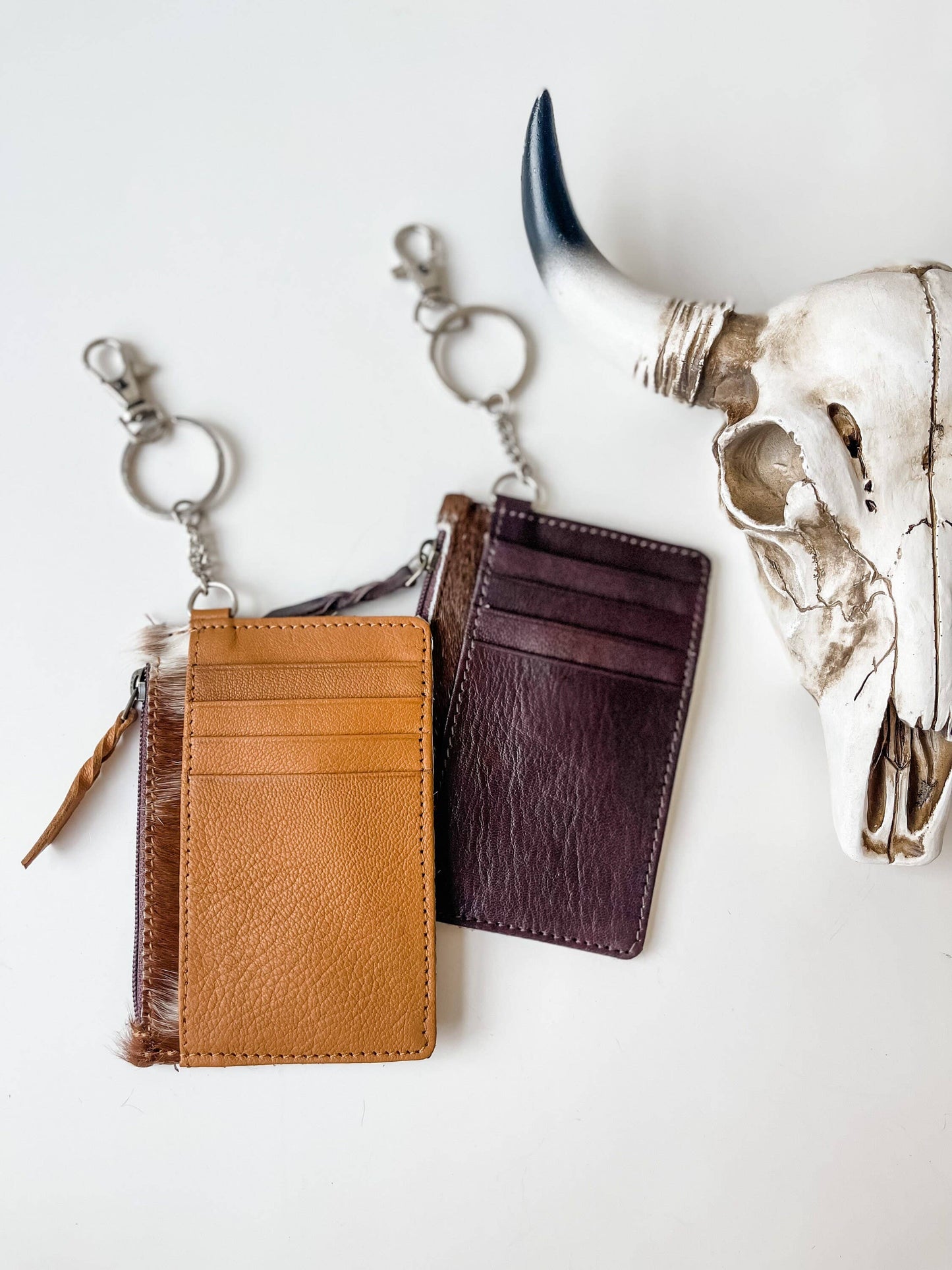 Western Cowhide Leather Keychain Wallet