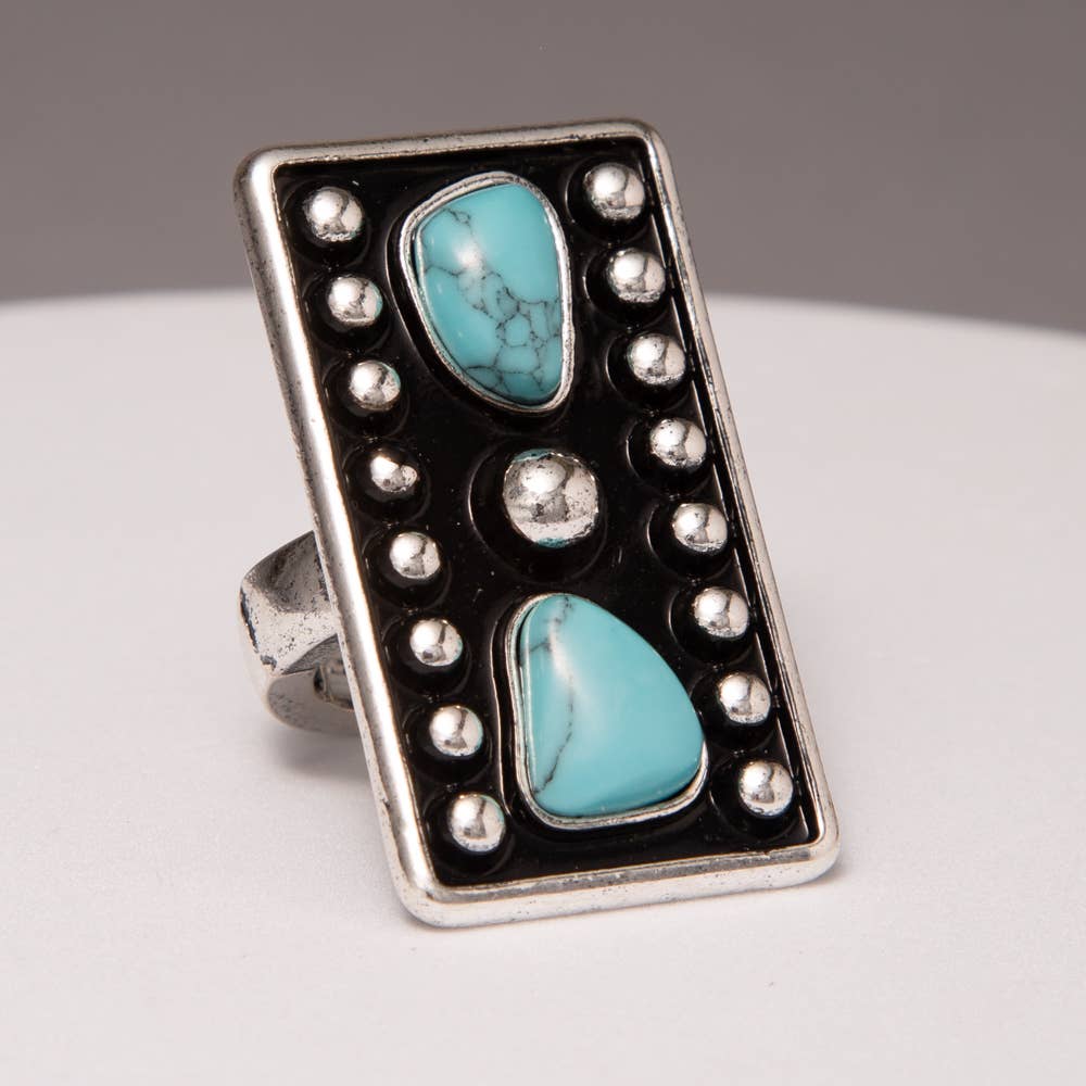 Rectangle Concho Stretch Ring with Pink Stone or Turquoise