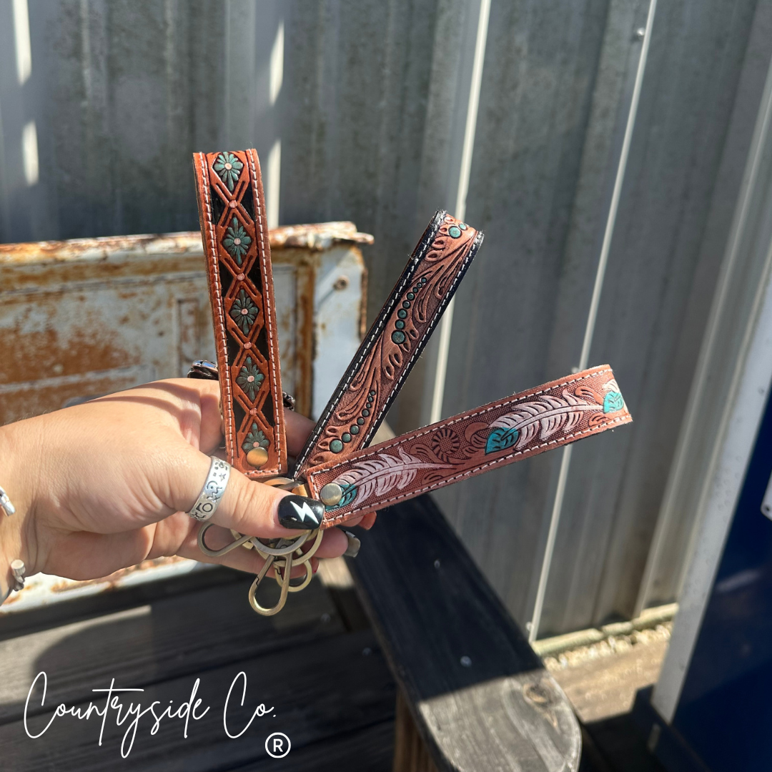 Pecos Tooled Leather Keychain Wristlet