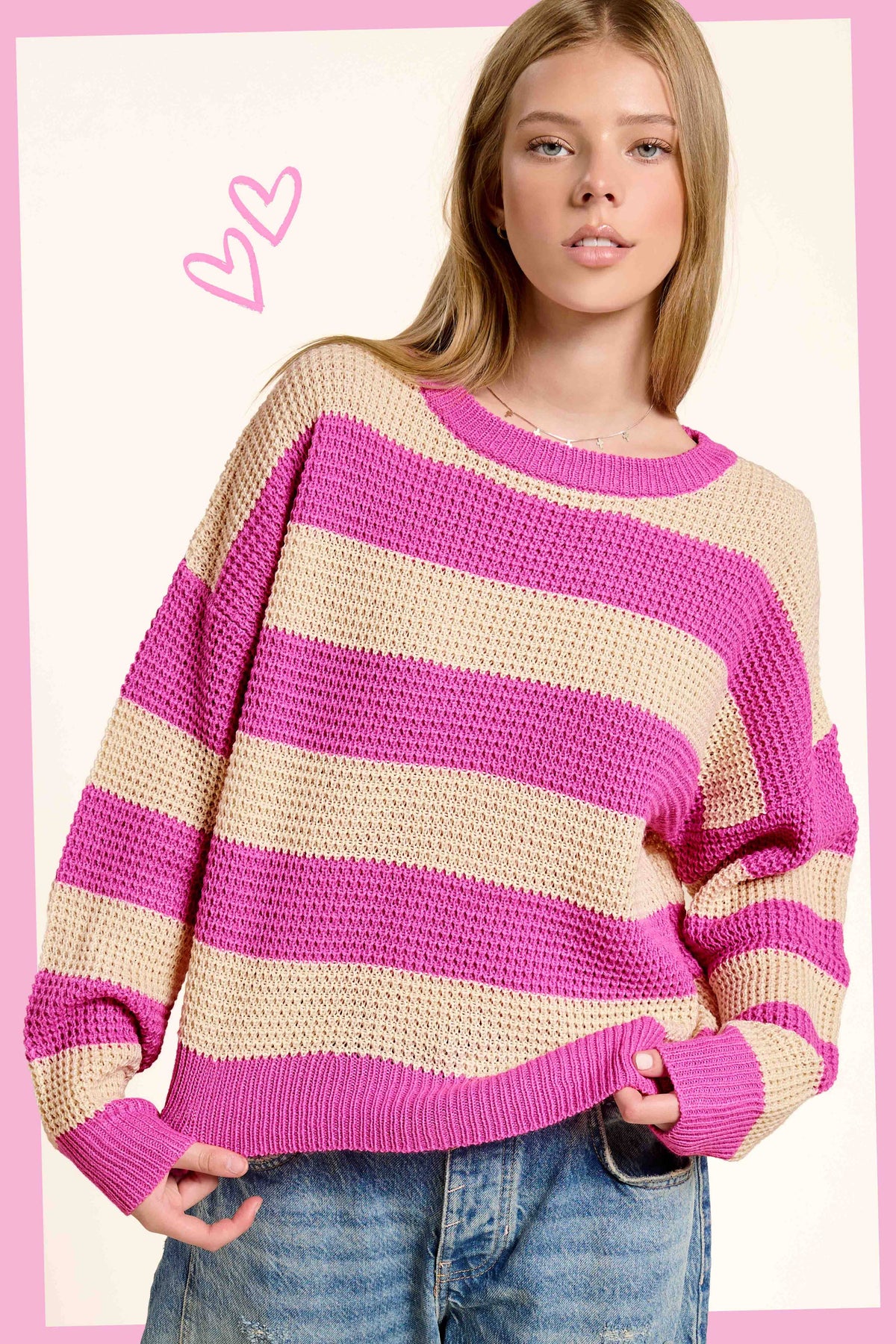 Loose Fit Striped Round Neck Long Sleeve Sweater