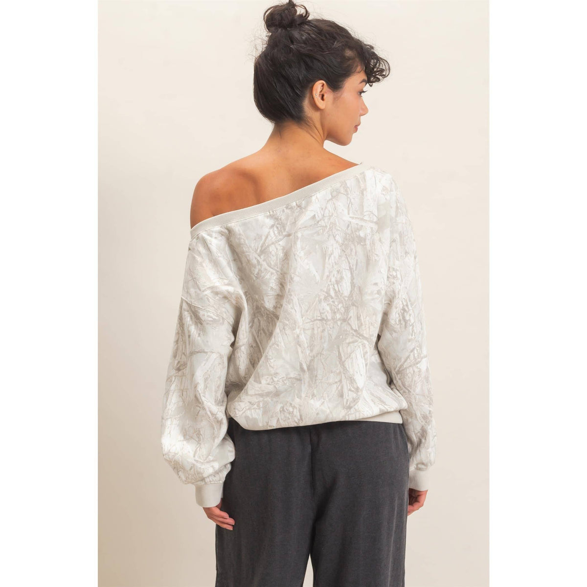 Tree Camouflage Print Off The Shoulder Sweatshirt