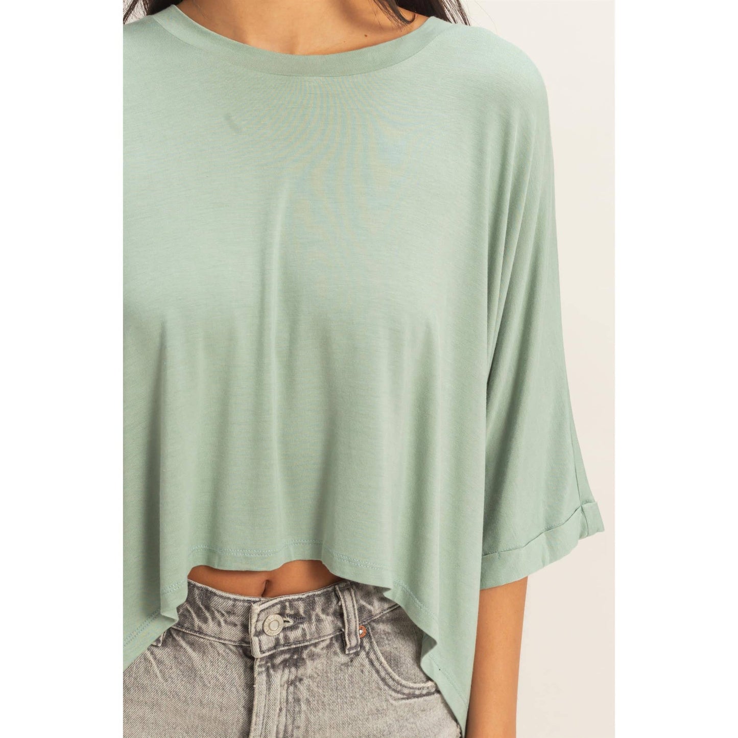 Relaxed High-Low Batwing Sleeve Top