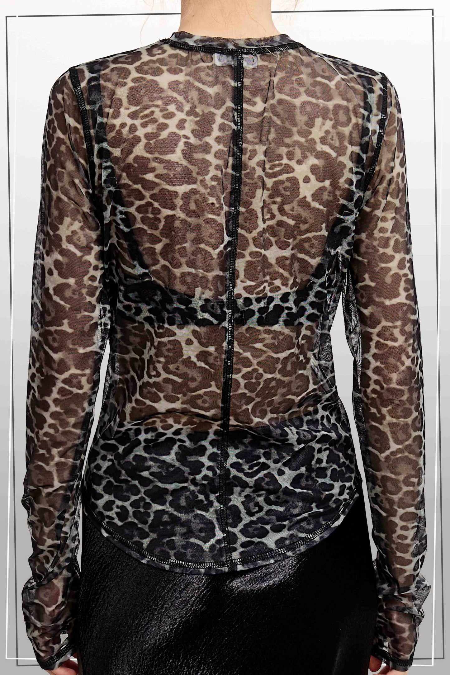 SemiSheer Leopard Crew Mock Neck Longsleeve Mesh Top
