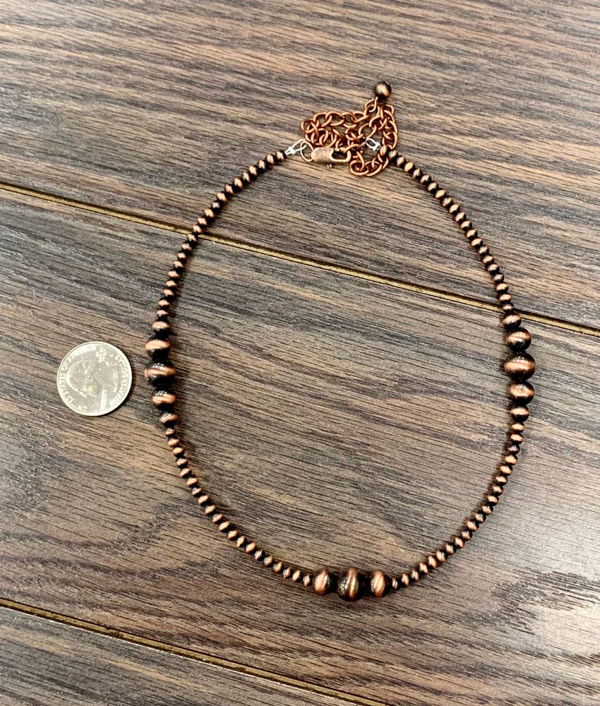 734102, Handmade 15" Clustered Copper Navajo Bead Necklace