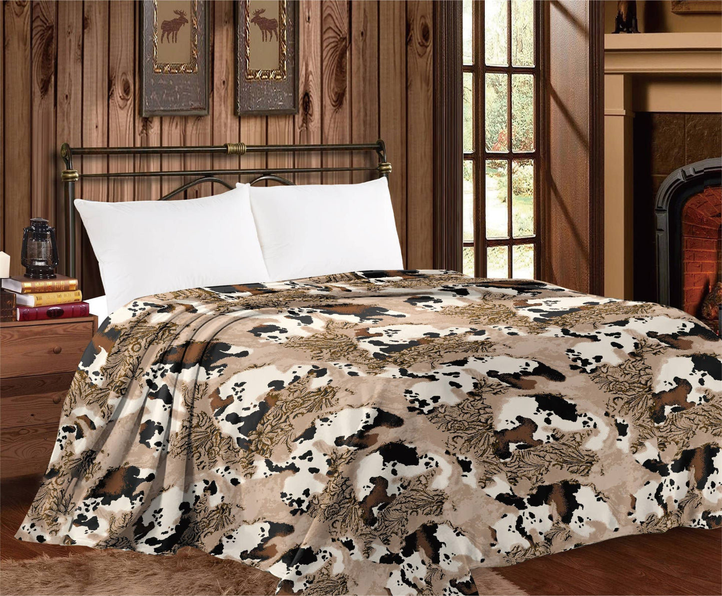 Thin Throw Blanket - Beige Cowprint
