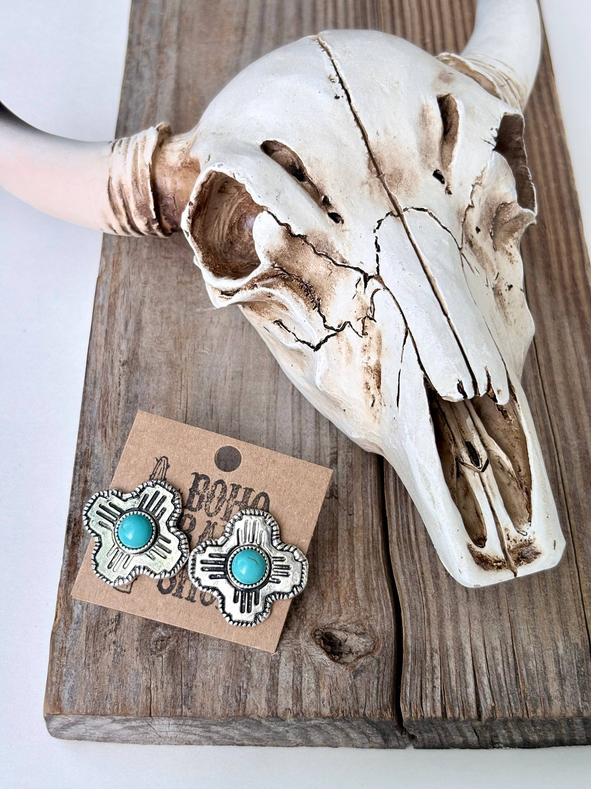 Western Style Cross Turquoise Stone Stud Earrings