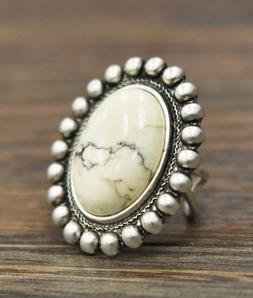 750204, White Turquoise Adjustable Ring