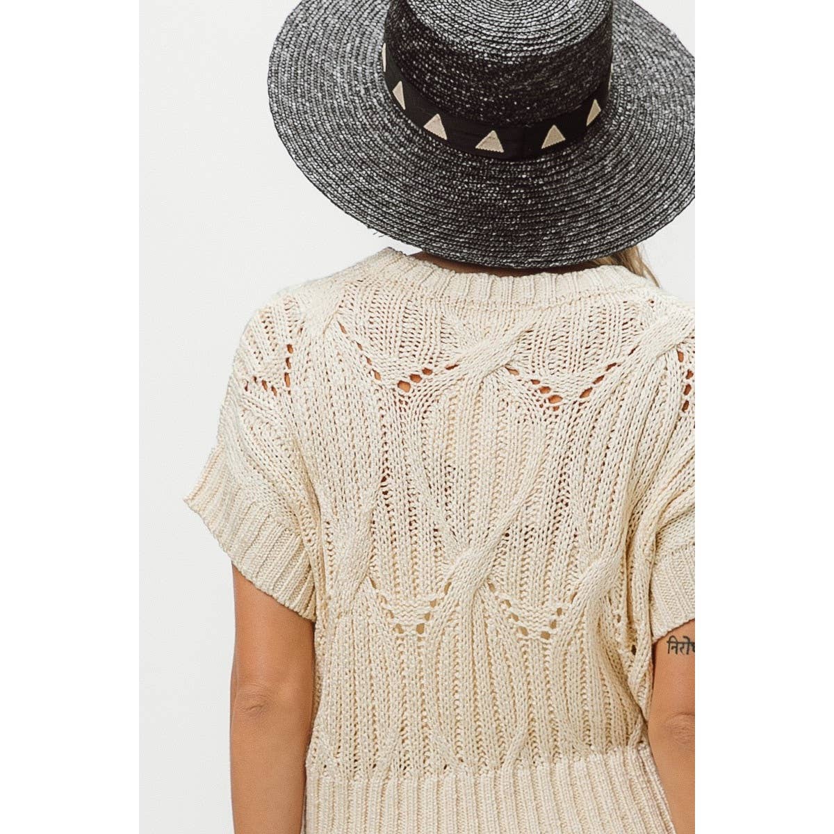 CABLE TEXTURE OPEN KNIT SWEATER TOP