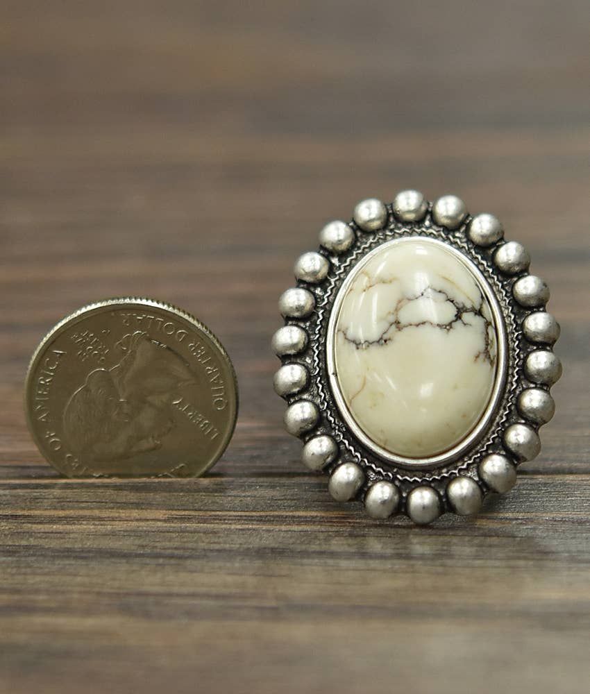 750204, White Turquoise Adjustable Ring