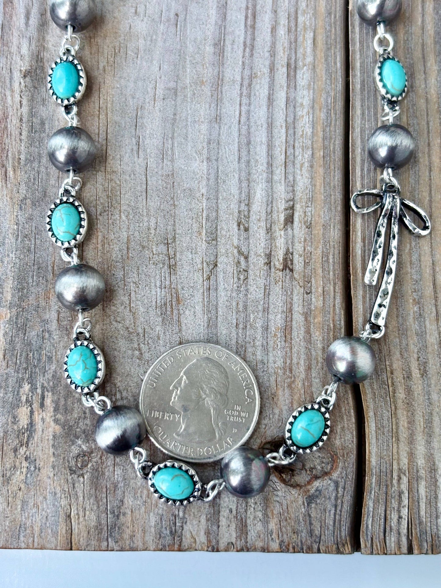Western Style Navajo Pearl Stone Coquette Bow Necklace