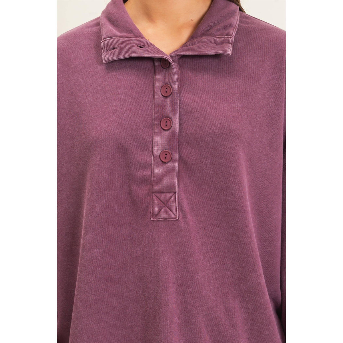 Mineral Wash Button Front Sweatshirt