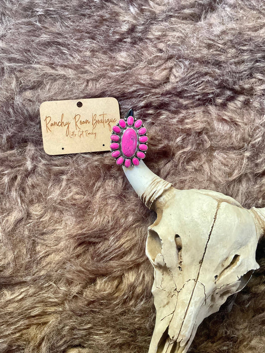 Pink Western Concho Stone Stretch Ring