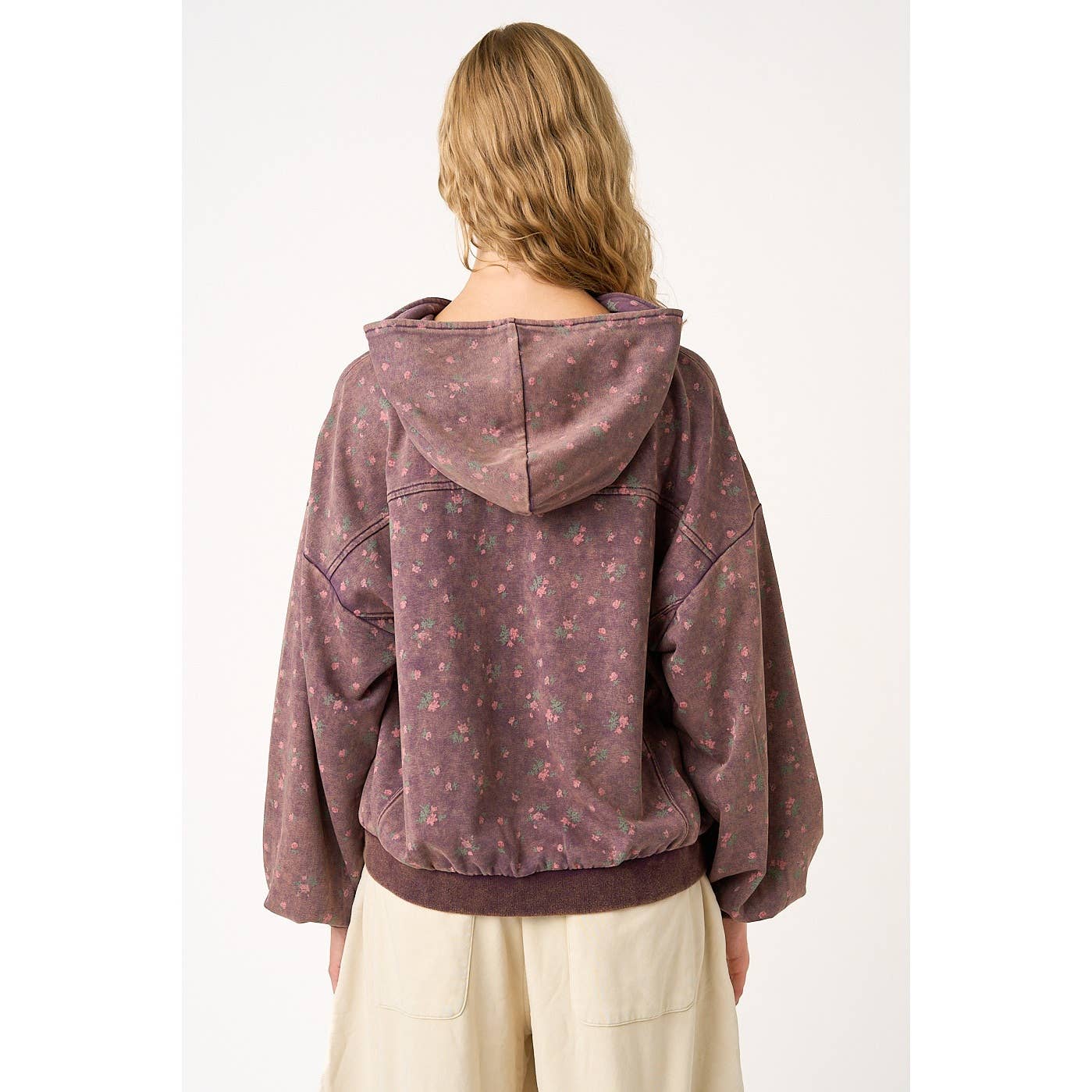 FLORAL PRINT RELAXED FIT HOODIE PULLOVER