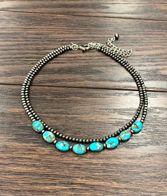 734695, 15" 2-strand Navajo Oval Gemstone Necklace