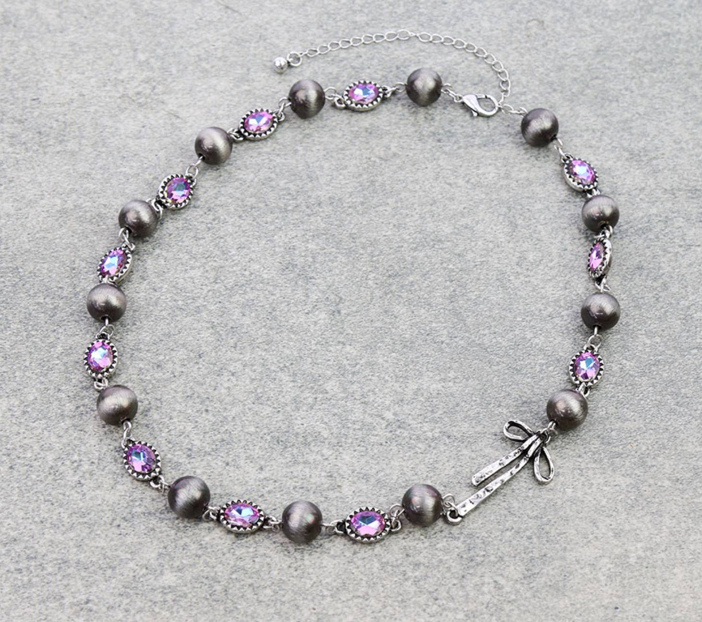 Western Style Navajo Pearl Stone Coquette Bow Necklace