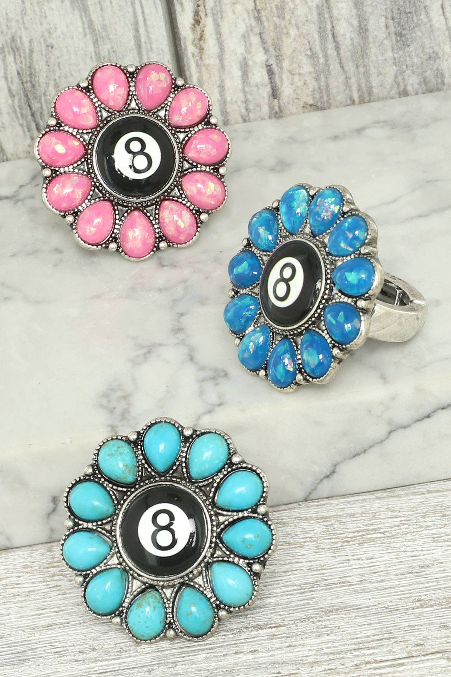 Western Turquoise Billiard 8 Ball Concho Stretch Ring