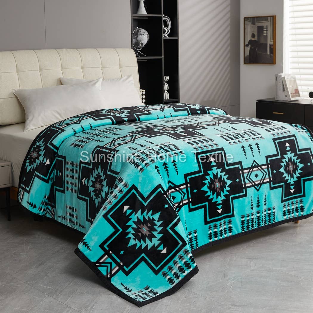 Turquoise Southwest Aztec King Size Super Soft Plush Blanket