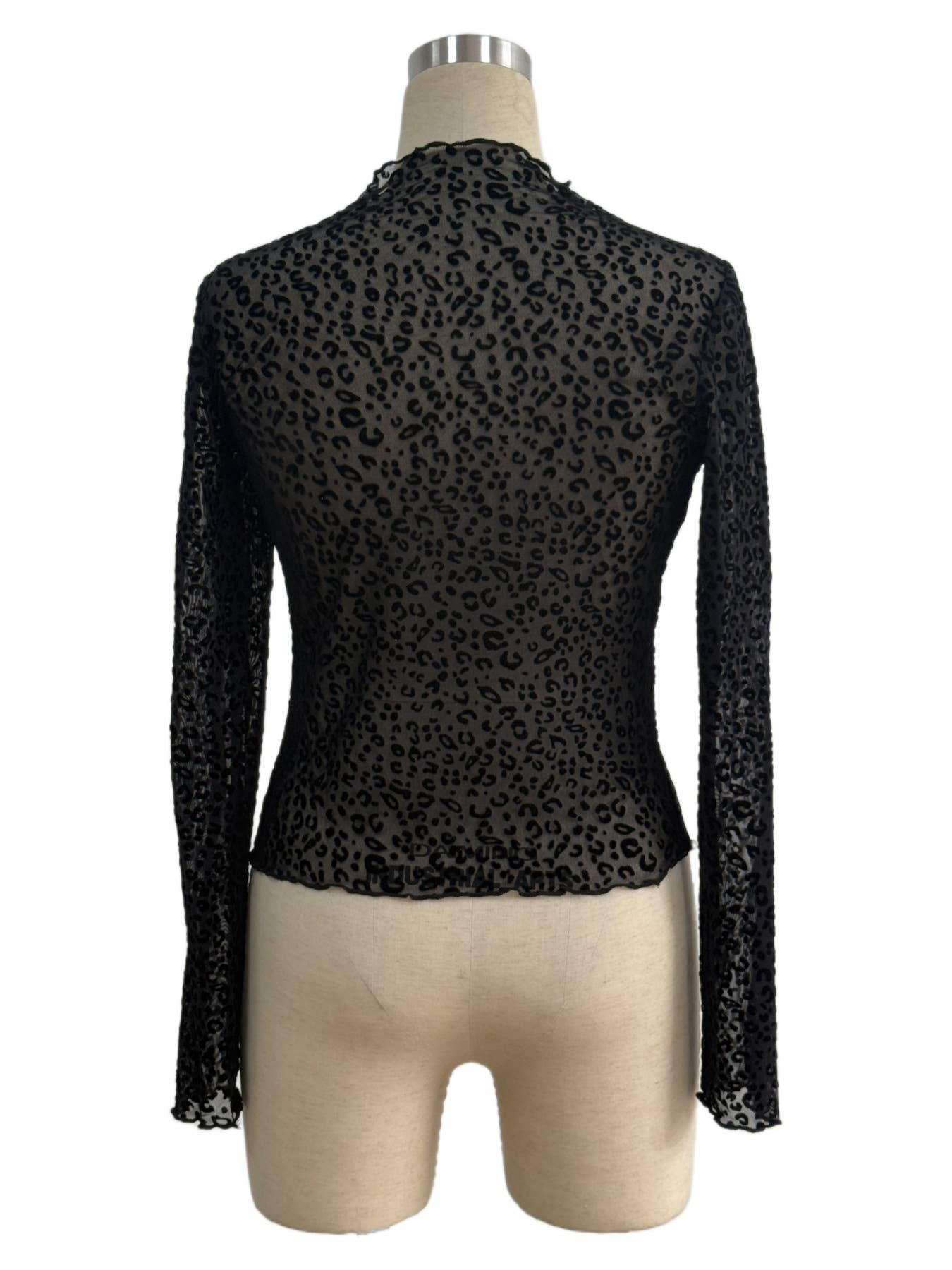 Ruffle Trim Sheer Mesh Long Sleeve Top