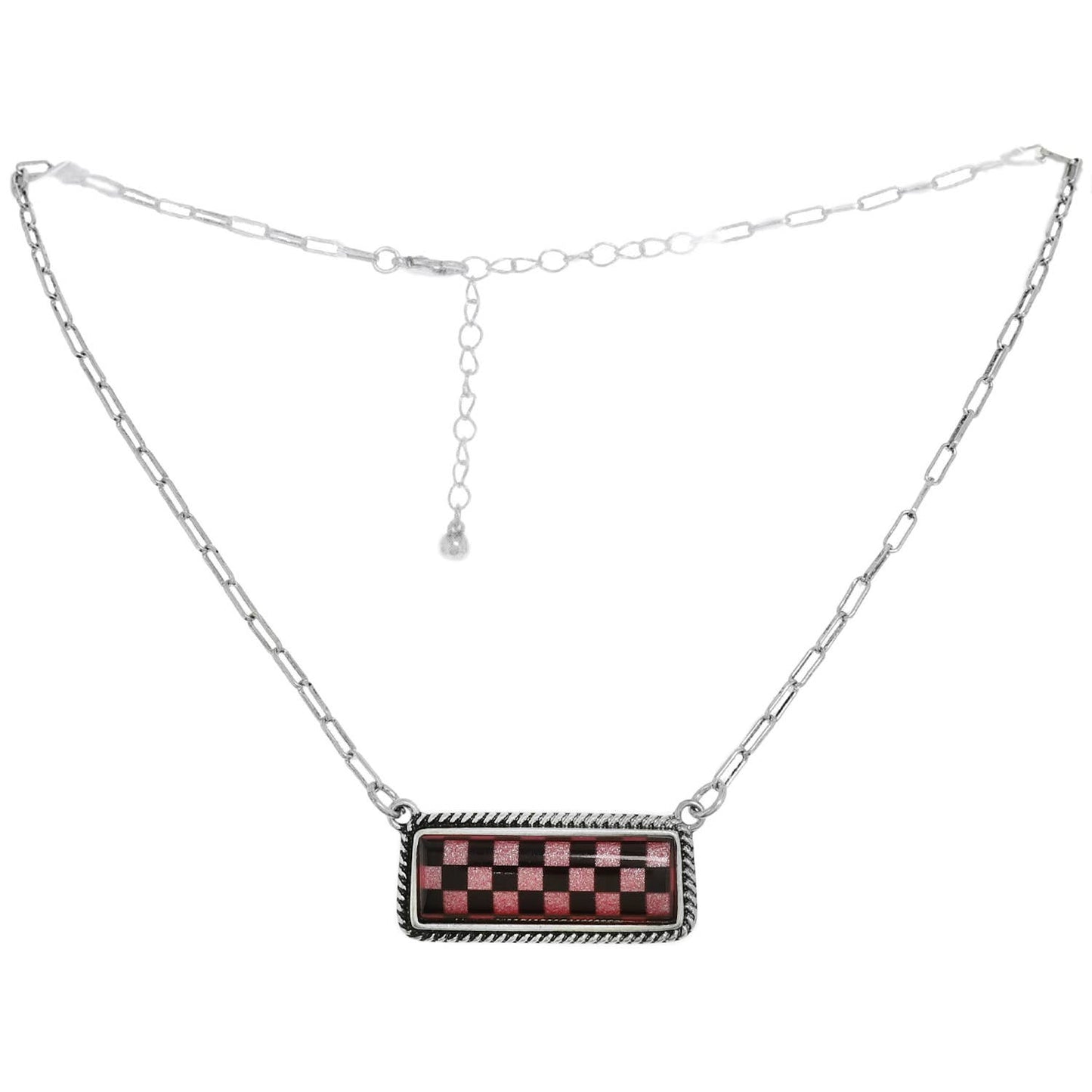 Western Checkerboard Bar Pendant Necklace