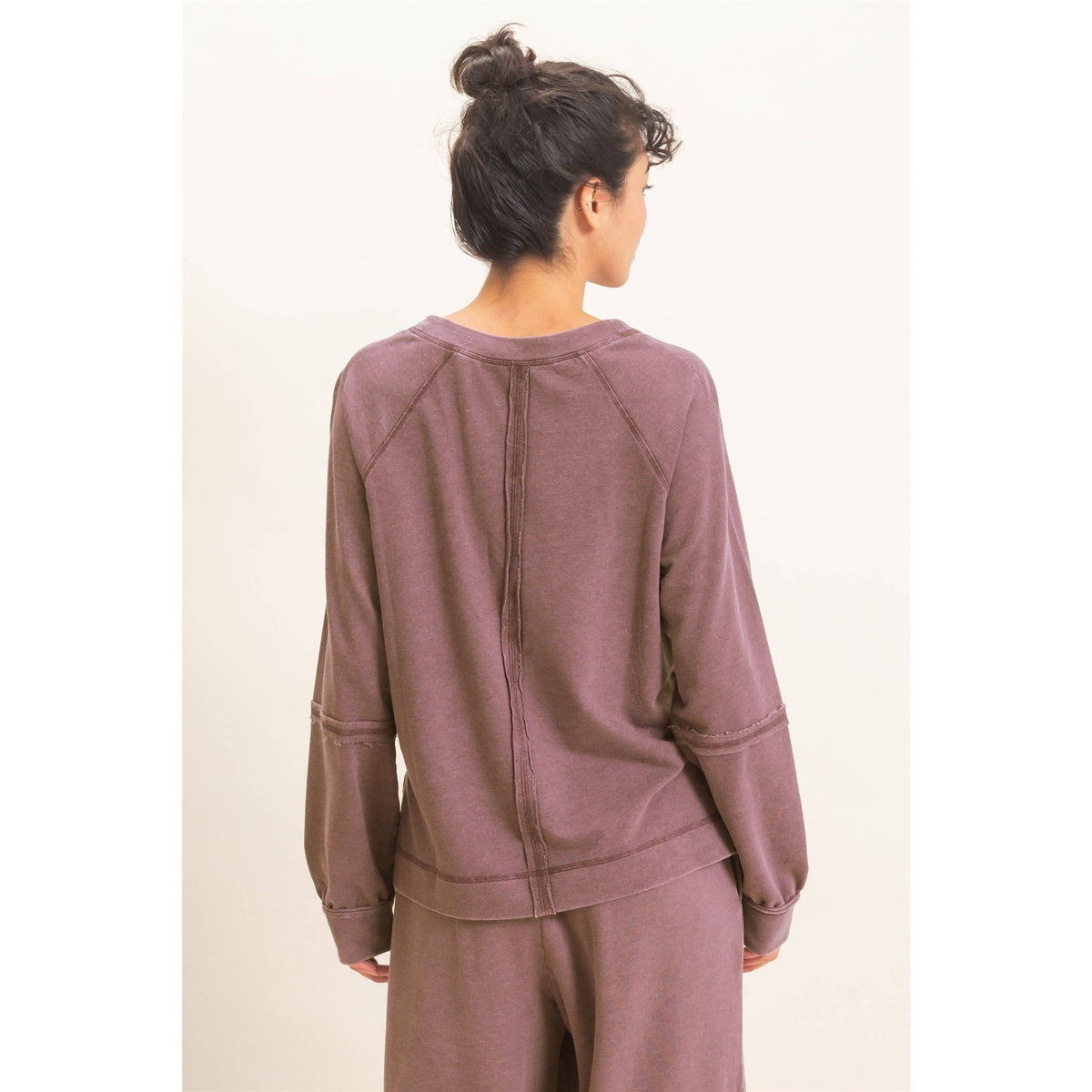 Mineral Wash V-Neck Seam Detail Sweatshirt