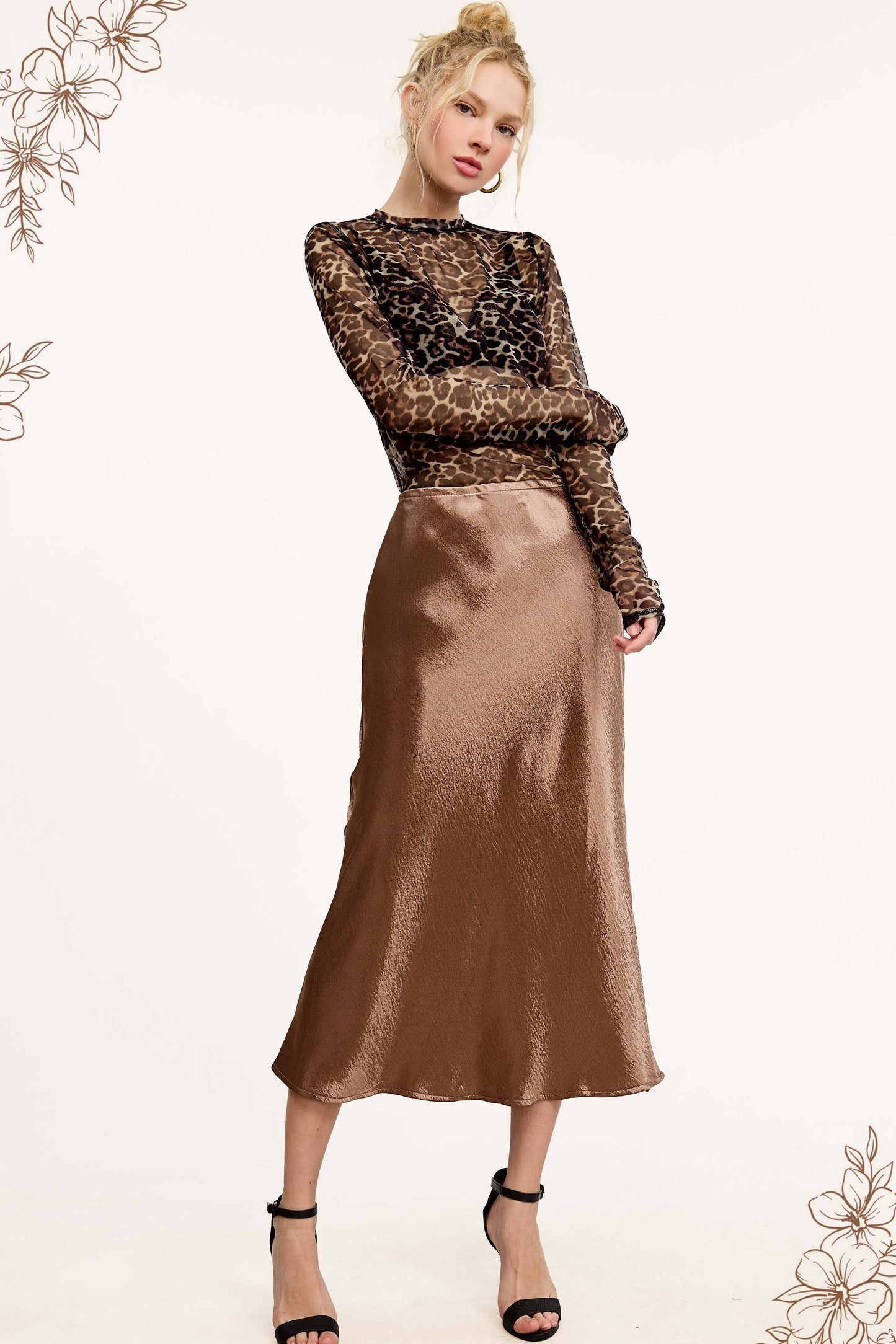 SemiSheer Leopard Crew Mock Neck Longsleeve Mesh Top