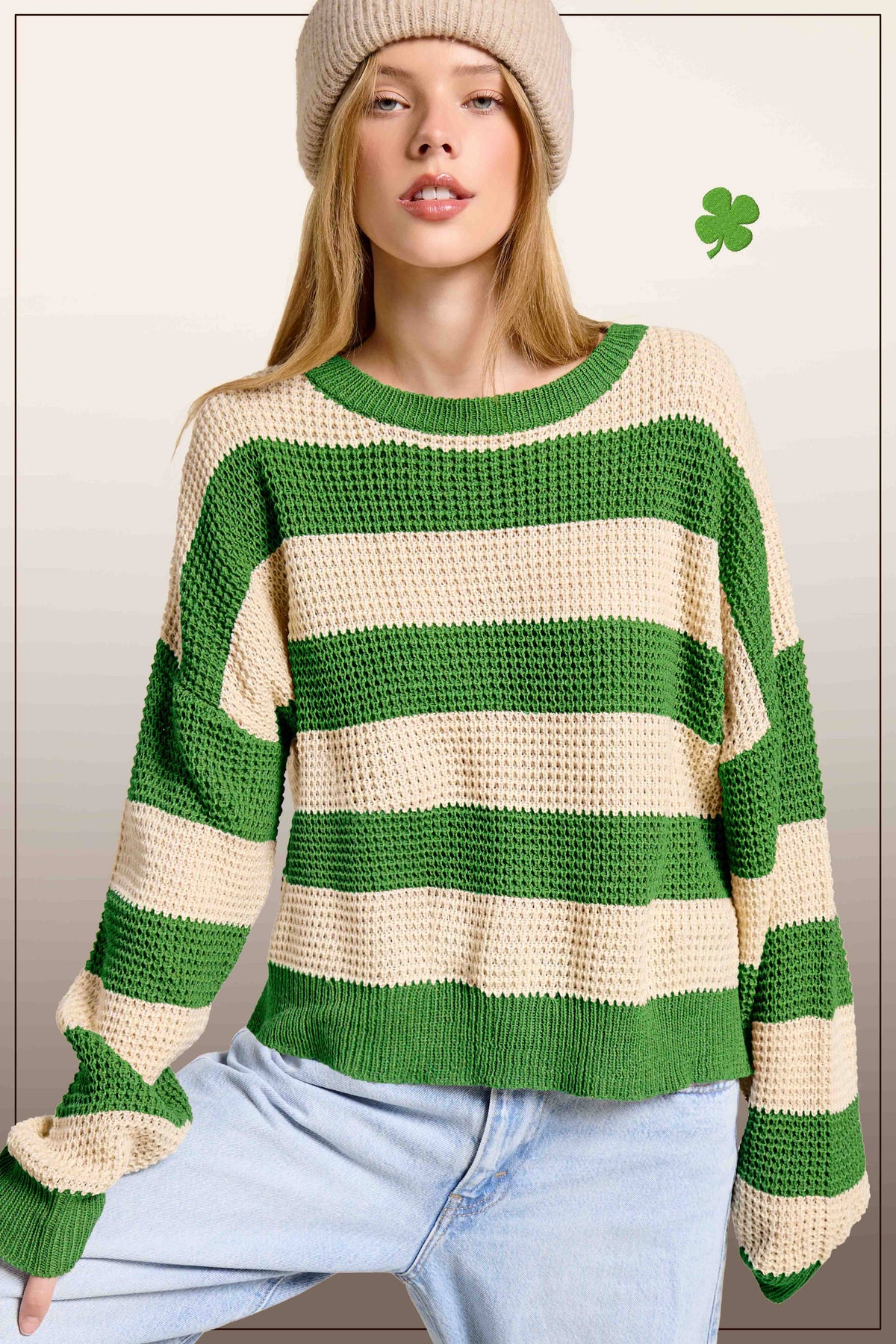 Loose Fit Striped Round Neck Long Sleeve Sweater