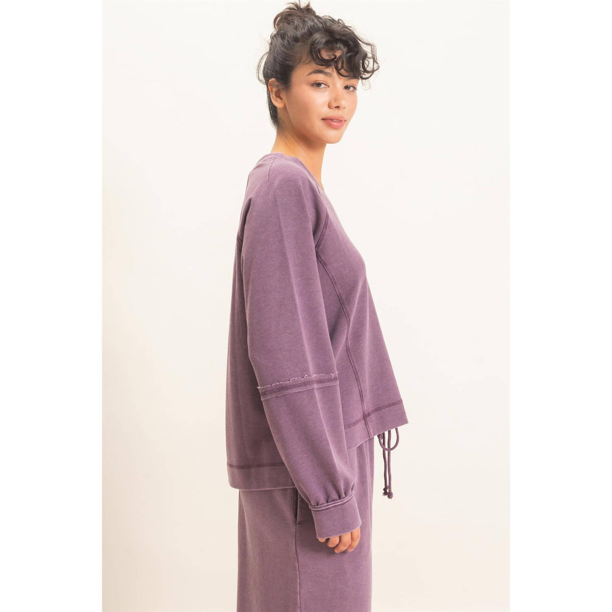 Mineral Wash V-Neck Seam Detail Sweatshirt