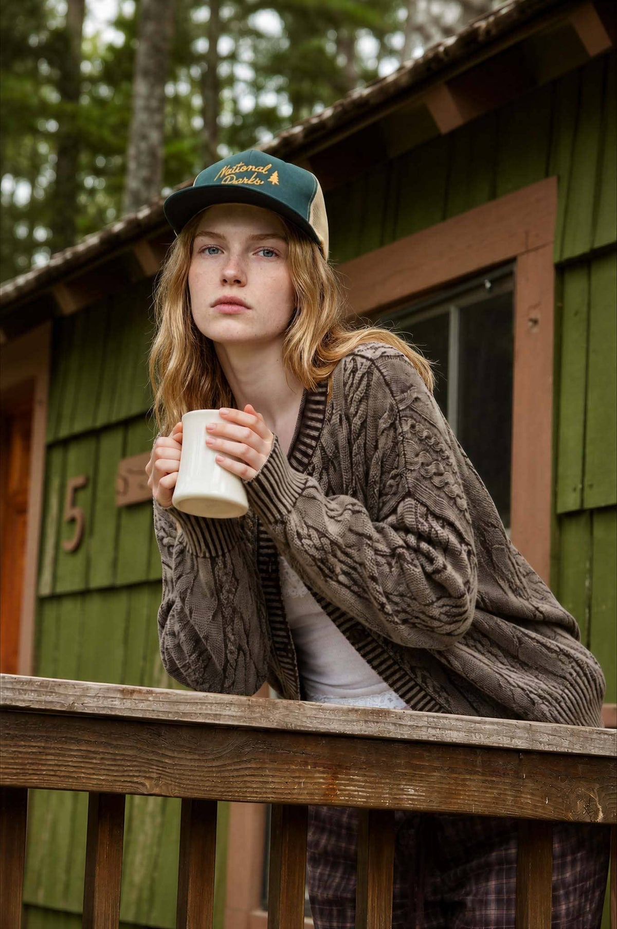 WASHED PATTERN CABLE KNIT BUTTON DOWN CARDIGAN