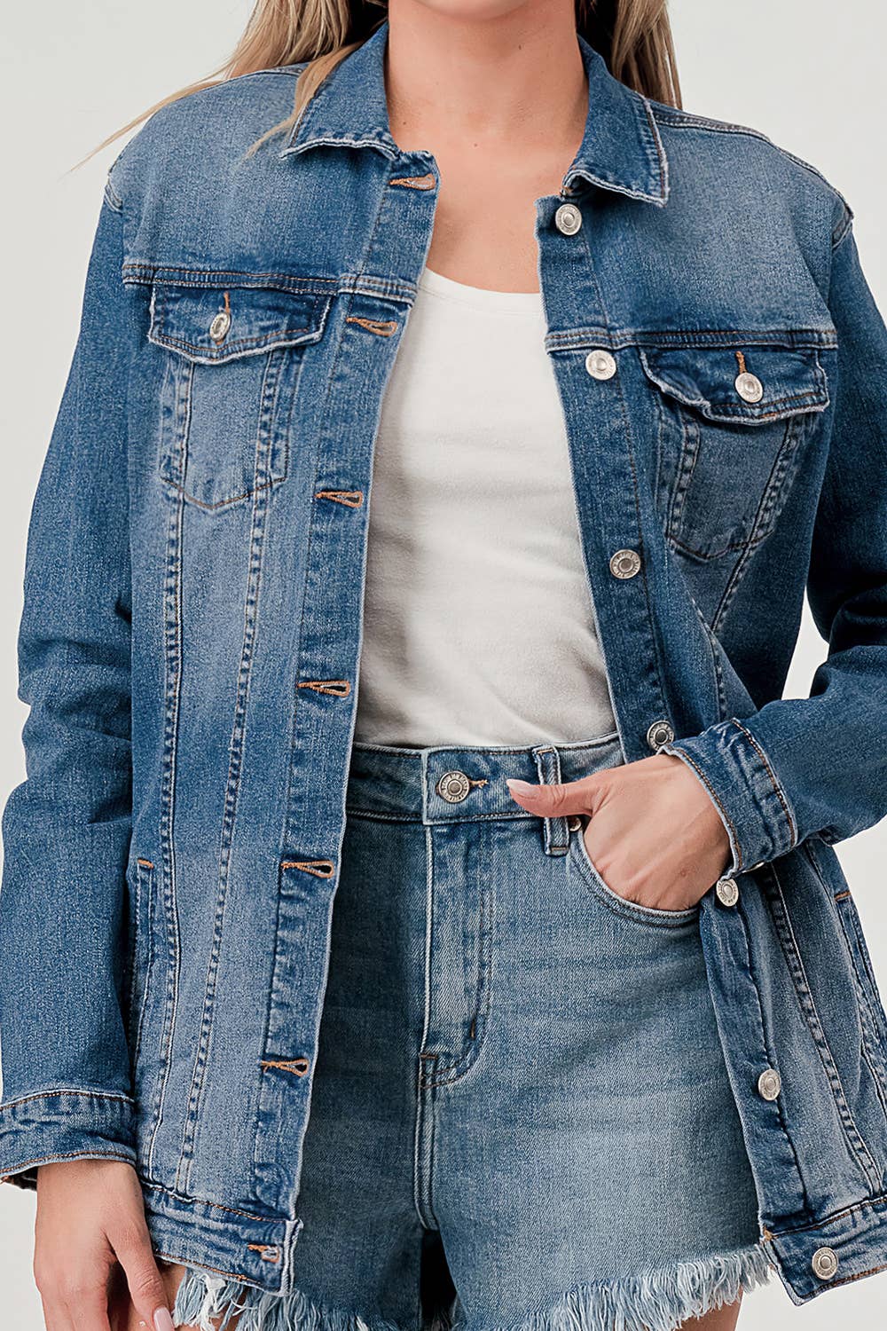 M7151J - MEDIUM WASH  - LONG DENIM JACKET