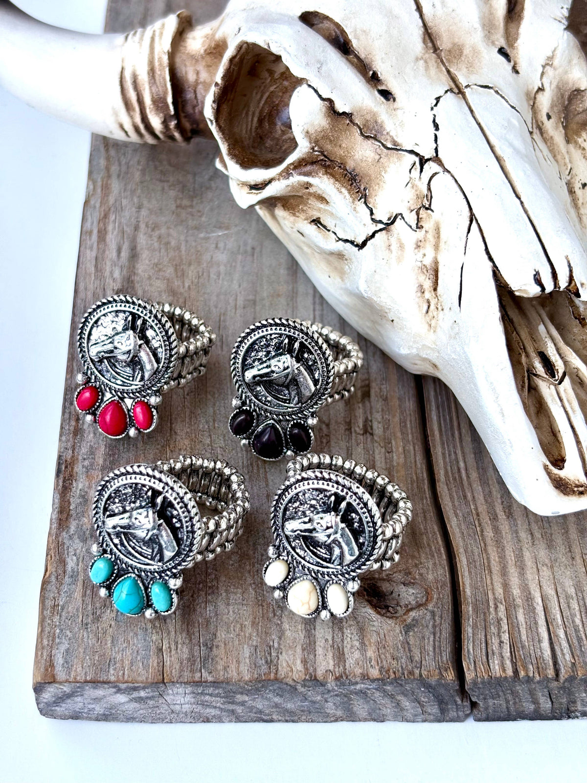 Western Style Horse with Stone Stretch Ring