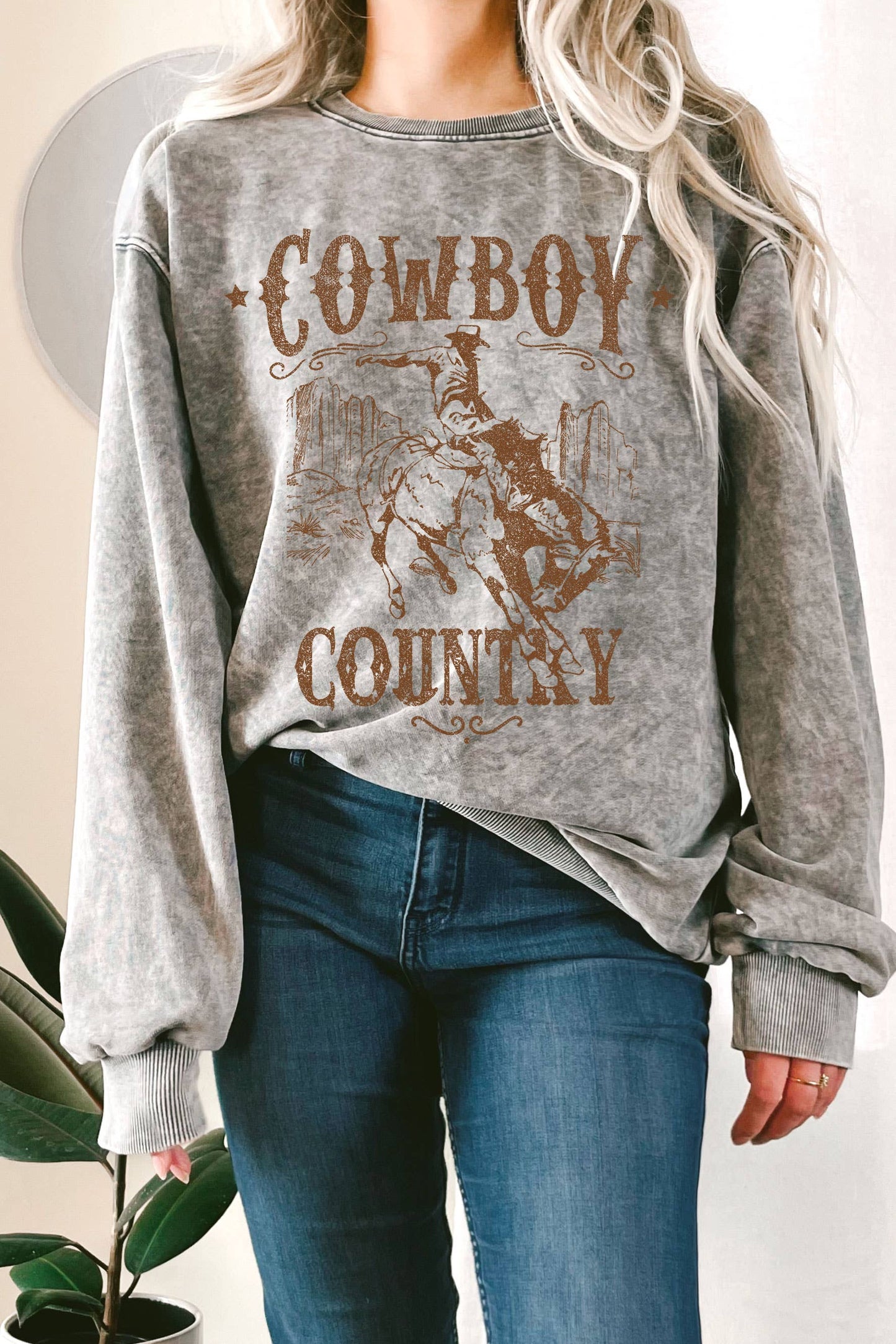 COWBOY COUNTRY GRAPHIC TERRY SWEATSHIRT GREY