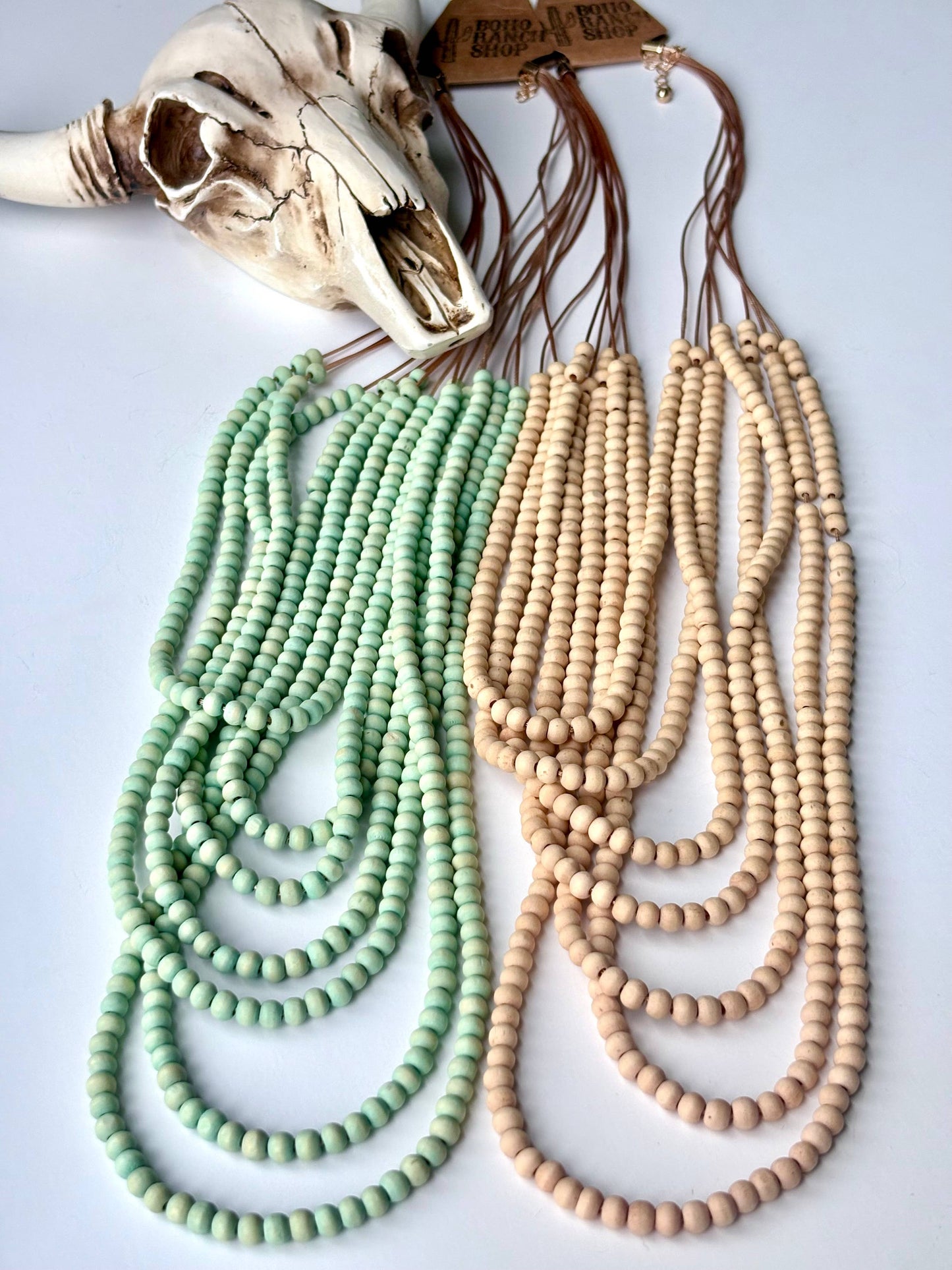 Multi Strand Wood Bead Boho Necklace