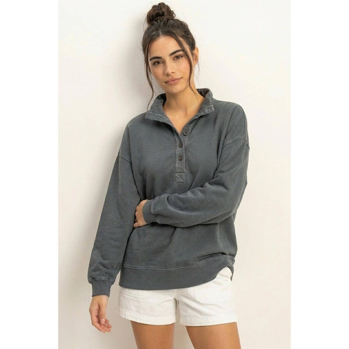 Mineral Wash Button Front Sweatshirt