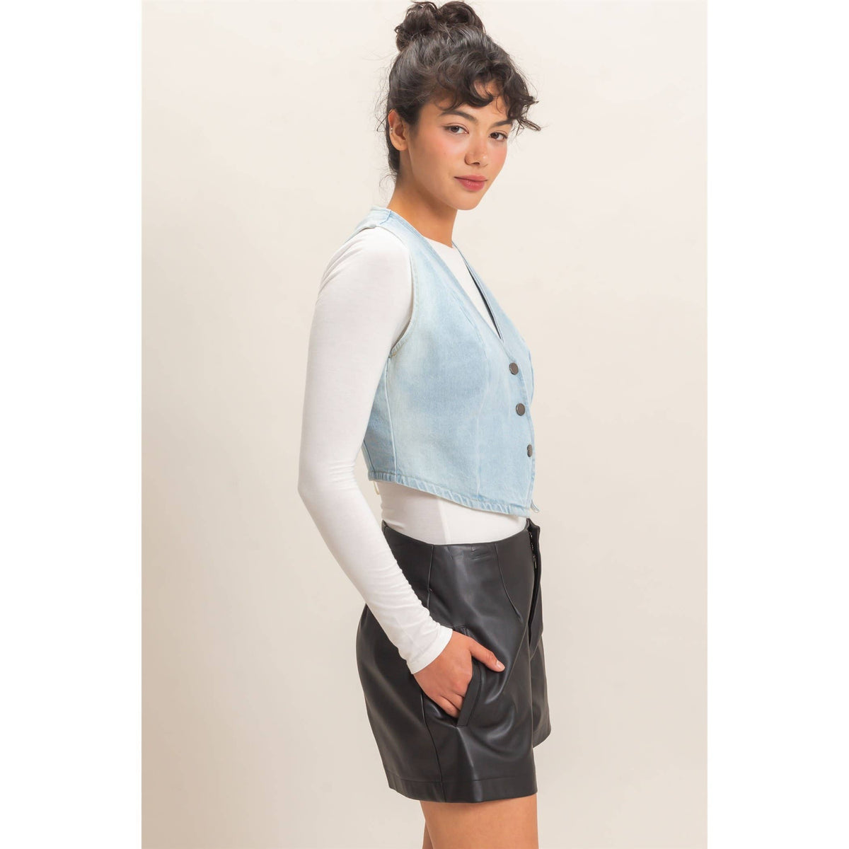 Buttoned Denim Vest
