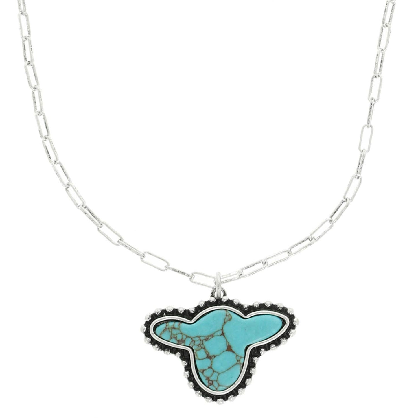 Western Turquoise Cow Head Pendant Necklace