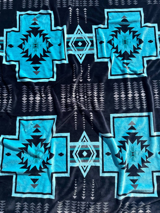 Black & Blue Southwest Aztec Super Soft Plush Blanket