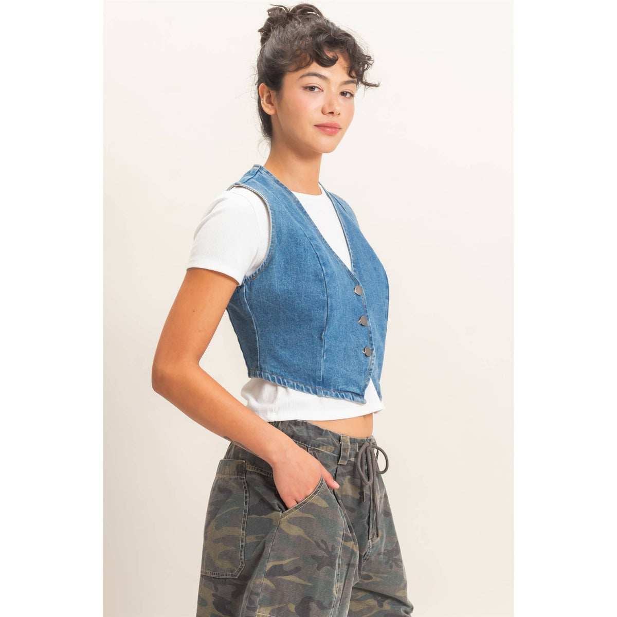 Buttoned Denim Vest