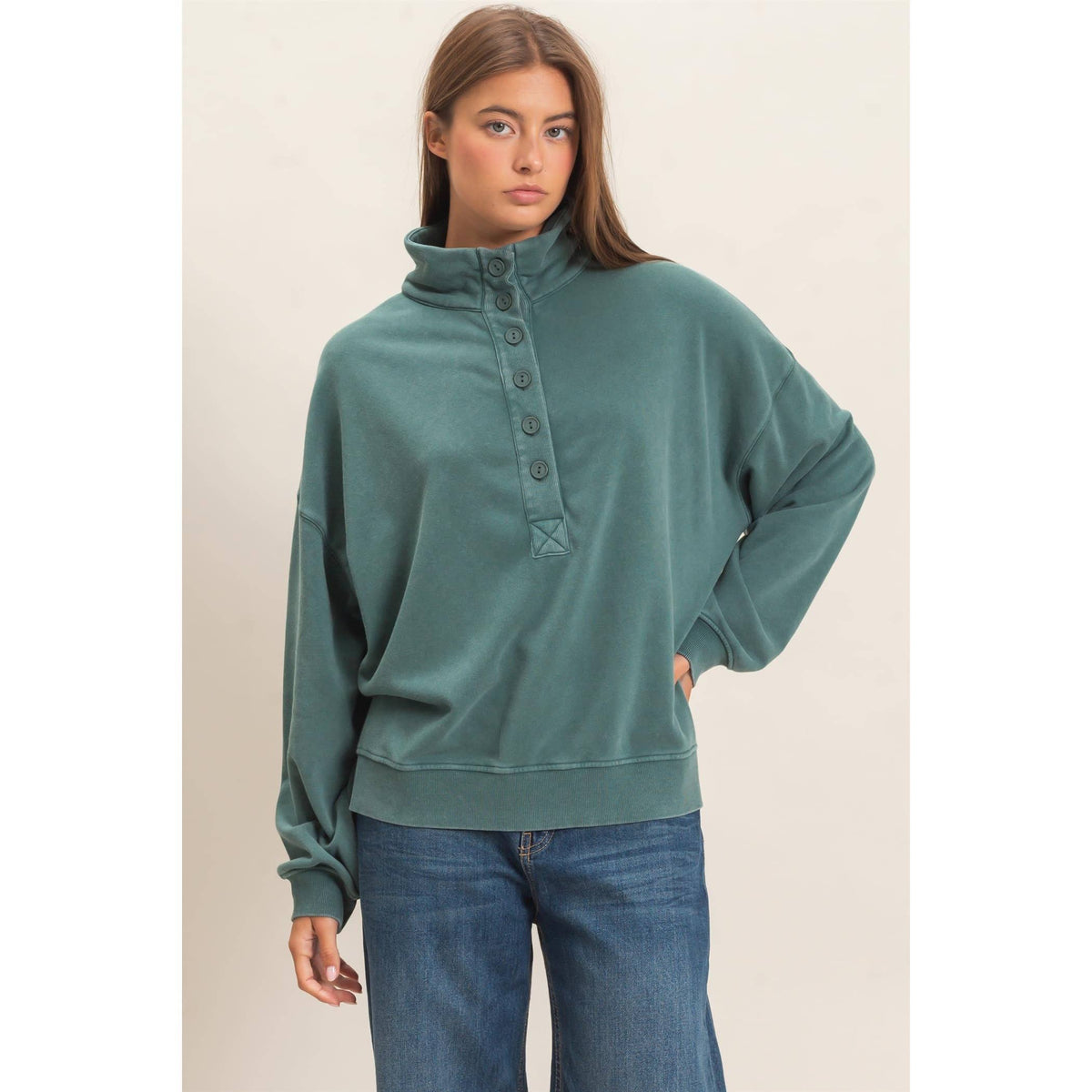 Mineral Wash Button Front Sweatshirt