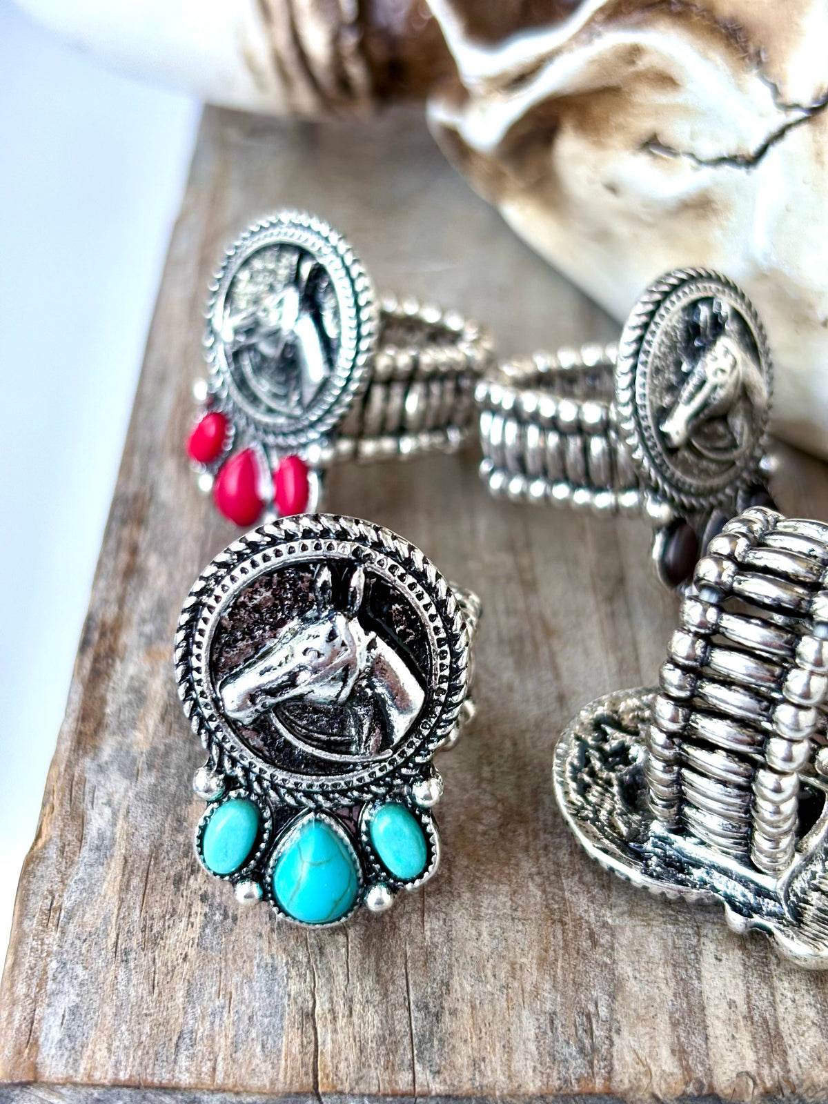 Western Style Horse with Stone Stretch Ring