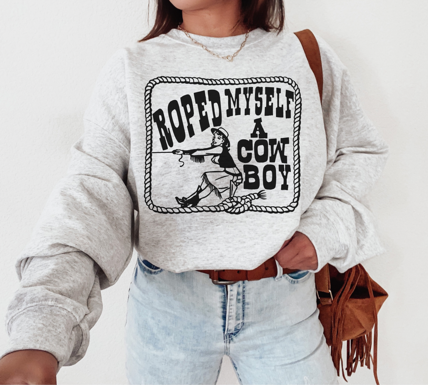 ROPED A COWBOY CREW or TEE